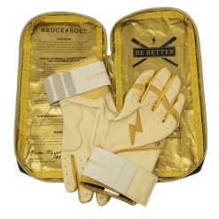 Bruce Bolt PREMIUM PRO Gold Series Batting Gloves: Long Cuff -Baseball Discounts Shop LC GLD BAG2