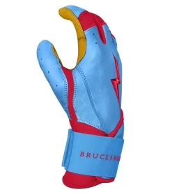 Bruce Bolt PREMIUM PRO BADER Series Long Cuff Batting Gloves: Baby Blue -Baseball Discounts Shop LC HBB SIDE