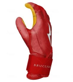 Bruce Bolt PREMIUM PRO Long Cuff Batting Gloves: Red -Baseball Discounts Shop LC REDG SIDE