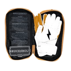 Bruce Bolt PREMIUM PRO Long Cuff Batting Gloves: White -Baseball Discounts Shop LC WHTG BAG2