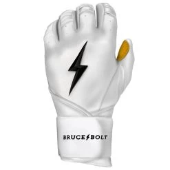 Bruce Bolt PREMIUM PRO Long Cuff Batting Gloves: White -Baseball Discounts Shop LC WHTG LEFT