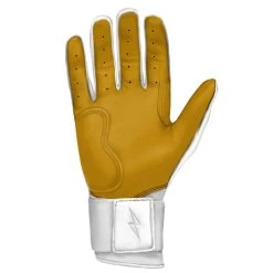 Bruce Bolt PREMIUM PRO Long Cuff Batting Gloves: White -Baseball Discounts Shop LC WHTG PALM