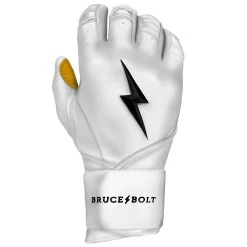 Bruce Bolt PREMIUM PRO Long Cuff Batting Gloves: White -Baseball Discounts Shop LC WHTG RIGHT
