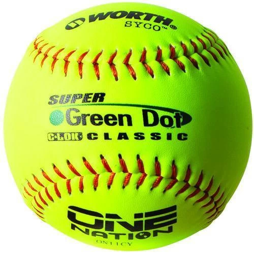 Worth 11" One Nation Green Dot Slowpitch Softballs (Dozen): ON11CY 3 Worth 11" One Nation Green Dot Slowpitch Softballs (Dozen): ON11CY