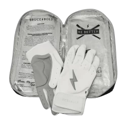 Bruce Bolt PREMIUM PRO Chrome Series Short Cuff Batting Gloves: White 14 Bruce Bolt PREMIUM PRO Chrome Series Short Cuff Batting Gloves: White -Baseball Discounts Shop SC CHRW BAG2