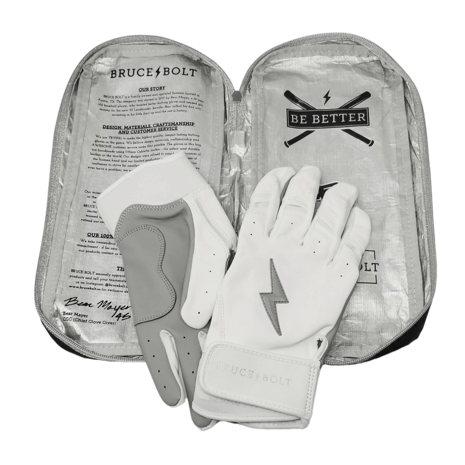 Bruce Bolt PREMIUM PRO Chrome Series Short Cuff Batting Gloves: White 6 Bruce Bolt PREMIUM PRO Chrome Series Short Cuff Batting Gloves: White - Image 4