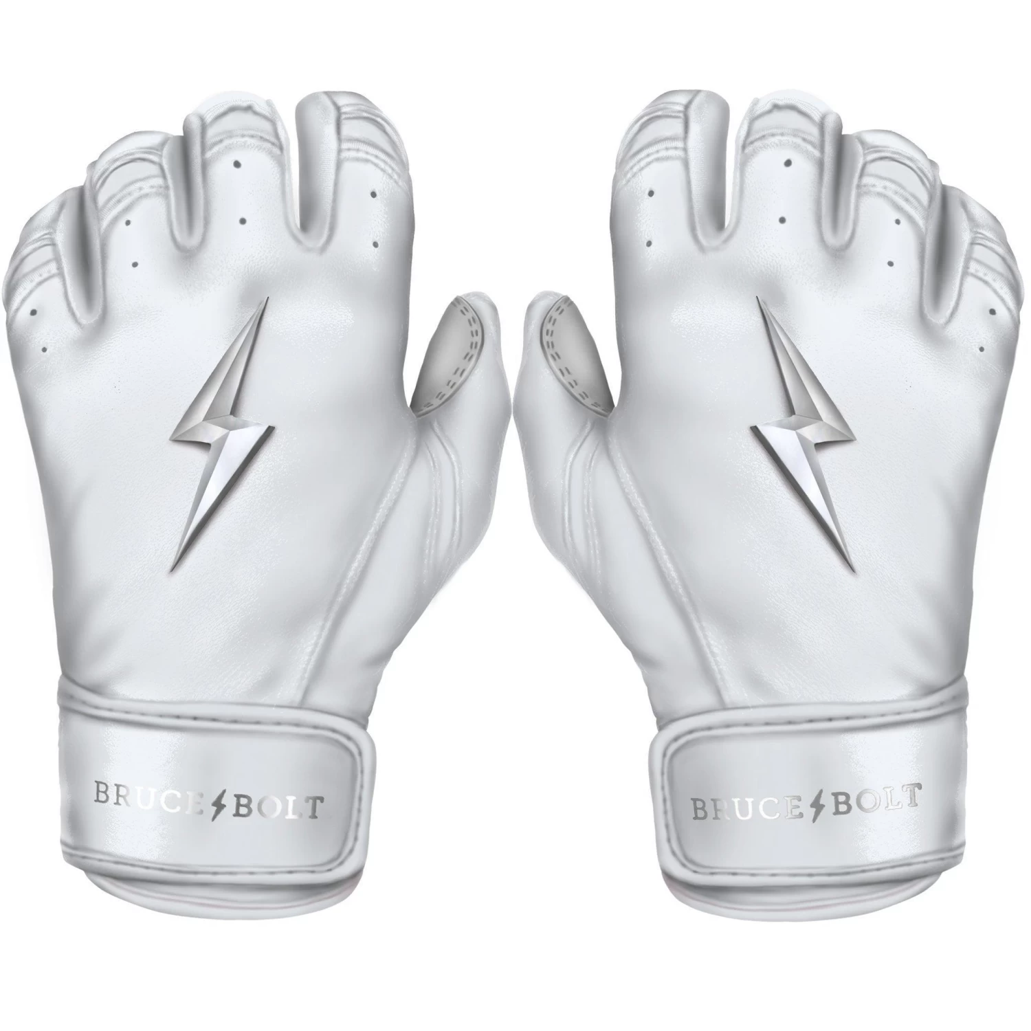 Bruce Bolt PREMIUM PRO Chrome Series Short Cuff Batting Gloves: White 3 Bruce Bolt PREMIUM PRO Chrome Series Short Cuff Batting Gloves: White