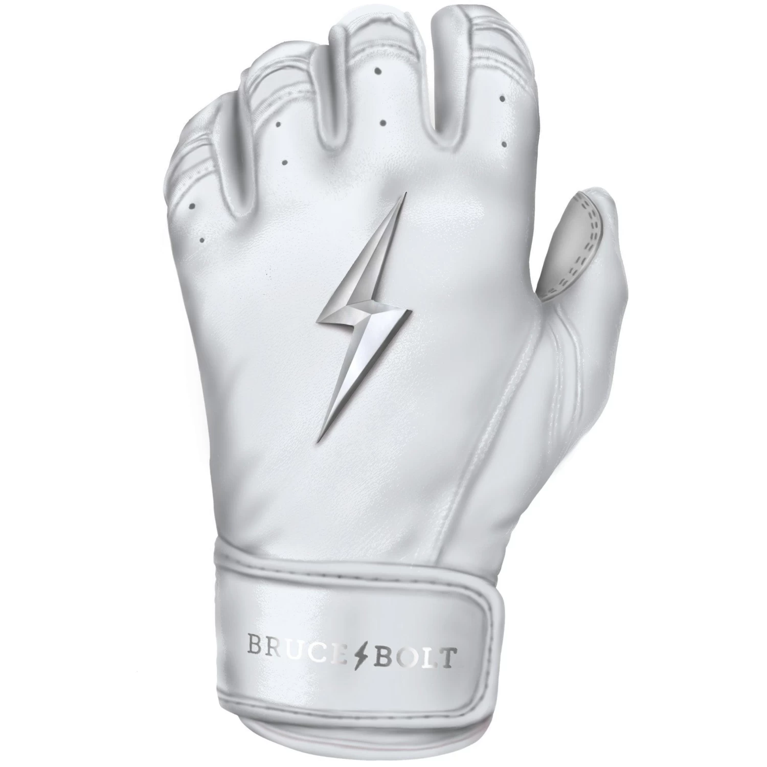Bruce Bolt PREMIUM PRO Chrome Series Short Cuff Batting Gloves: White 7 Bruce Bolt PREMIUM PRO Chrome Series Short Cuff Batting Gloves: White - Image 5