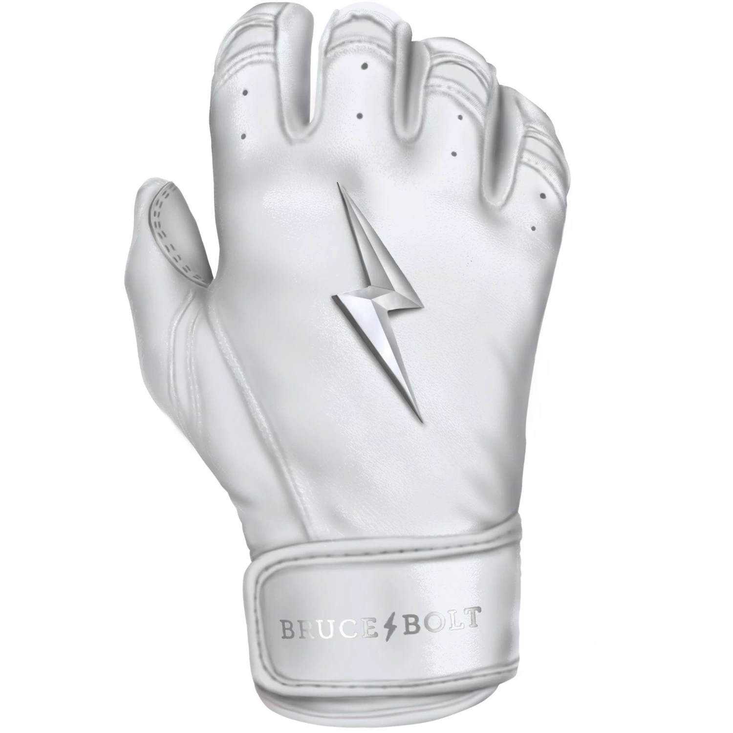 Bruce Bolt PREMIUM PRO Chrome Series Short Cuff Batting Gloves: White 10 Bruce Bolt PREMIUM PRO Chrome Series Short Cuff Batting Gloves: White - Image 8