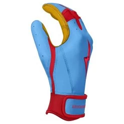 Bruce Bolt PREMIUM PRO BADER Series Short Cuff Batting Gloves: Baby Blue -Baseball Discounts Shop SC HBB SIDE