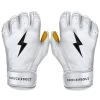 Bruce Bolt PREMIUM PRO Short Cuff Batting Gloves: White -Baseball Discounts Shop SC WHTG HERO