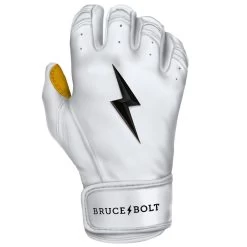 Bruce Bolt PREMIUM PRO Short Cuff Batting Gloves: White -Baseball Discounts Shop SC WHTG RIGHT