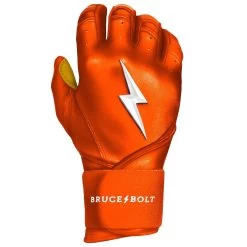 Bruce Bolt PREMIUM PRO Long Cuff Batting Gloves: Orange -Baseball Discounts Shop premium pro long cuff batting gloves orange brucebolt 388194