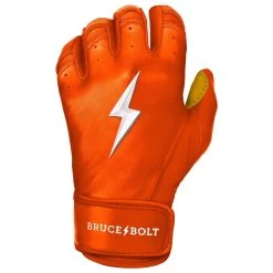 Bruce Bolt PREMIUM PRO Short Cuff Batting Gloves: Orange -Baseball Discounts Shop premium pro short cuff batting gloves orange brucebolt 128747